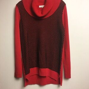 Calvin Klein Womens Tunic Sweater Medium Red Black Cowl Neck